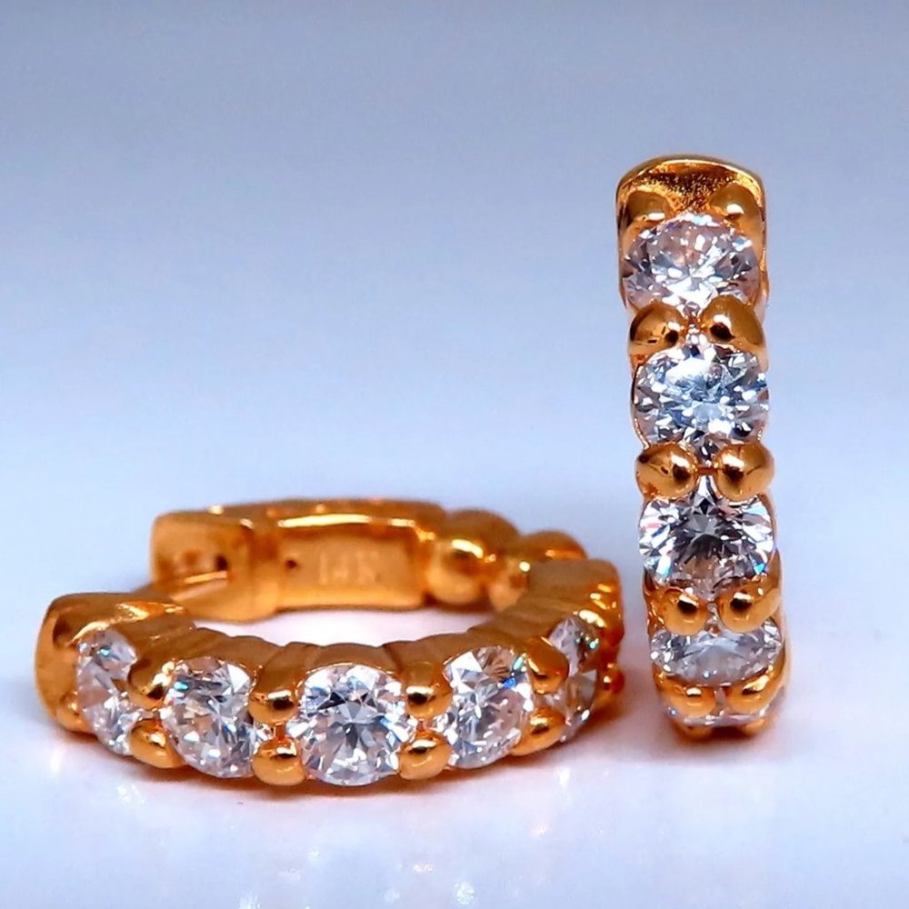 1.50ct Natural Round Diamond mini hoop earrings 14kt yellow gold Dime+